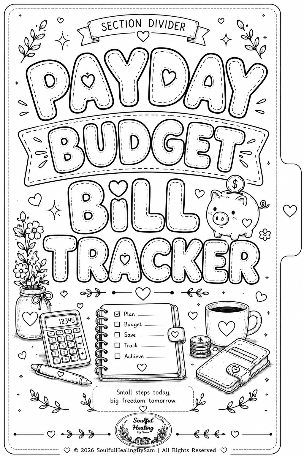 FREE Payday Budget Bill Tracker Binder Divider (Color Your Own) |section divider